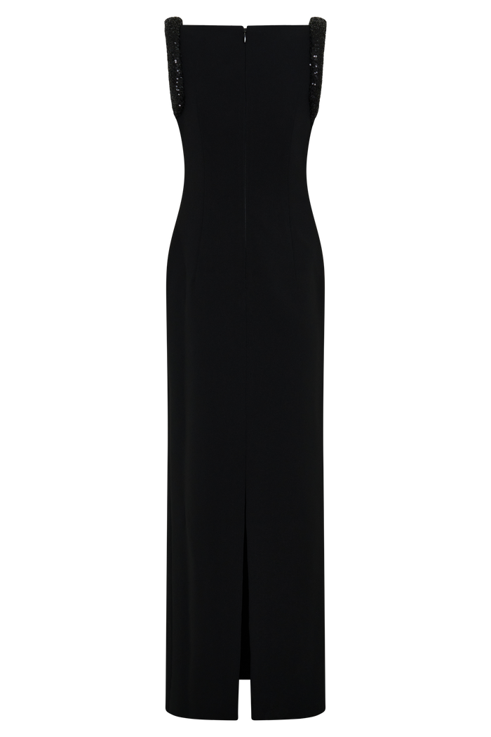 Elsie Crepe Maxi Dress With Beaded Straps - Black