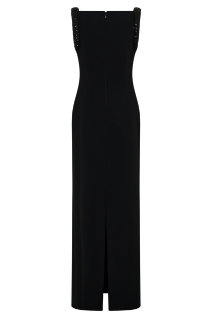 Elsie Crepe Maxi Dress With Beaded Straps - Black