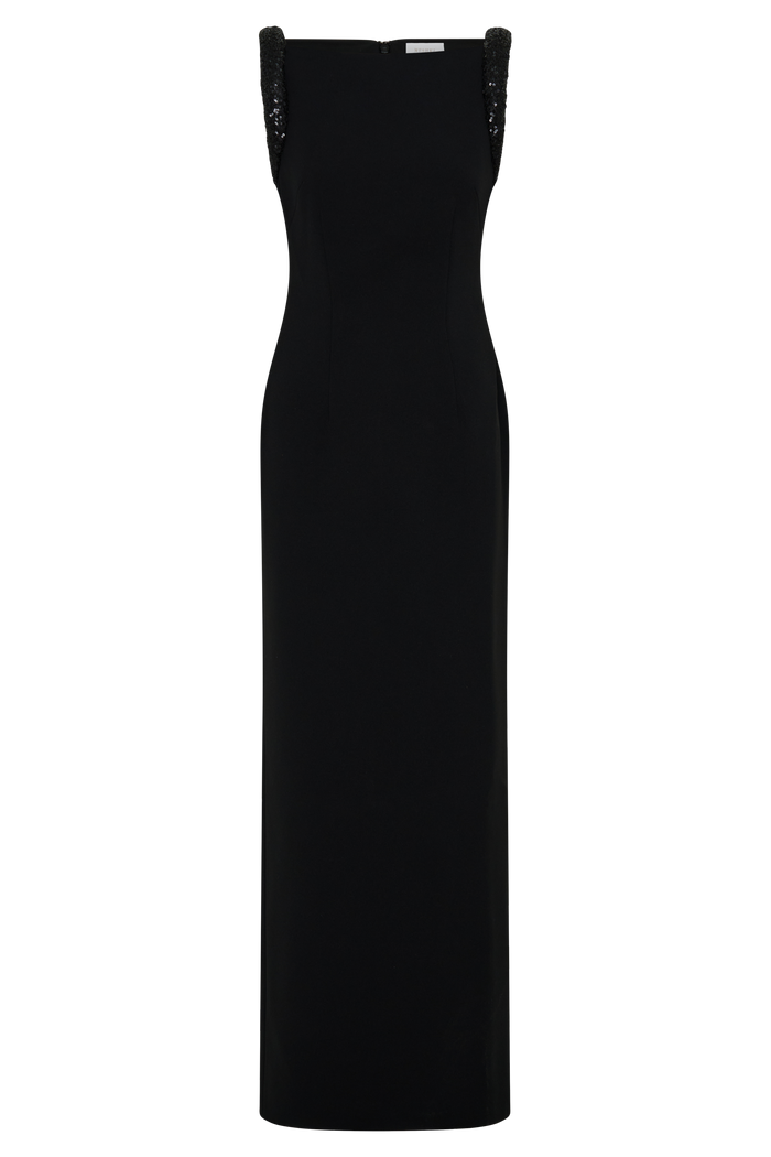 Elsie Crepe Maxi Dress With Beaded Straps - Black