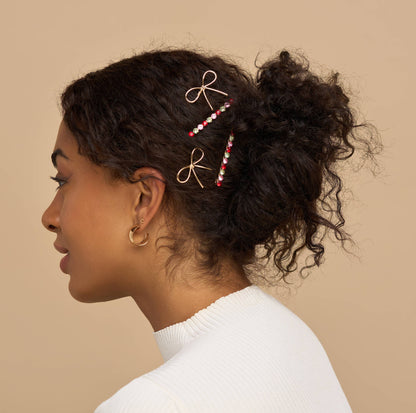 KITSCH - Gemstone and Bow Bobby Pins 4pc Set