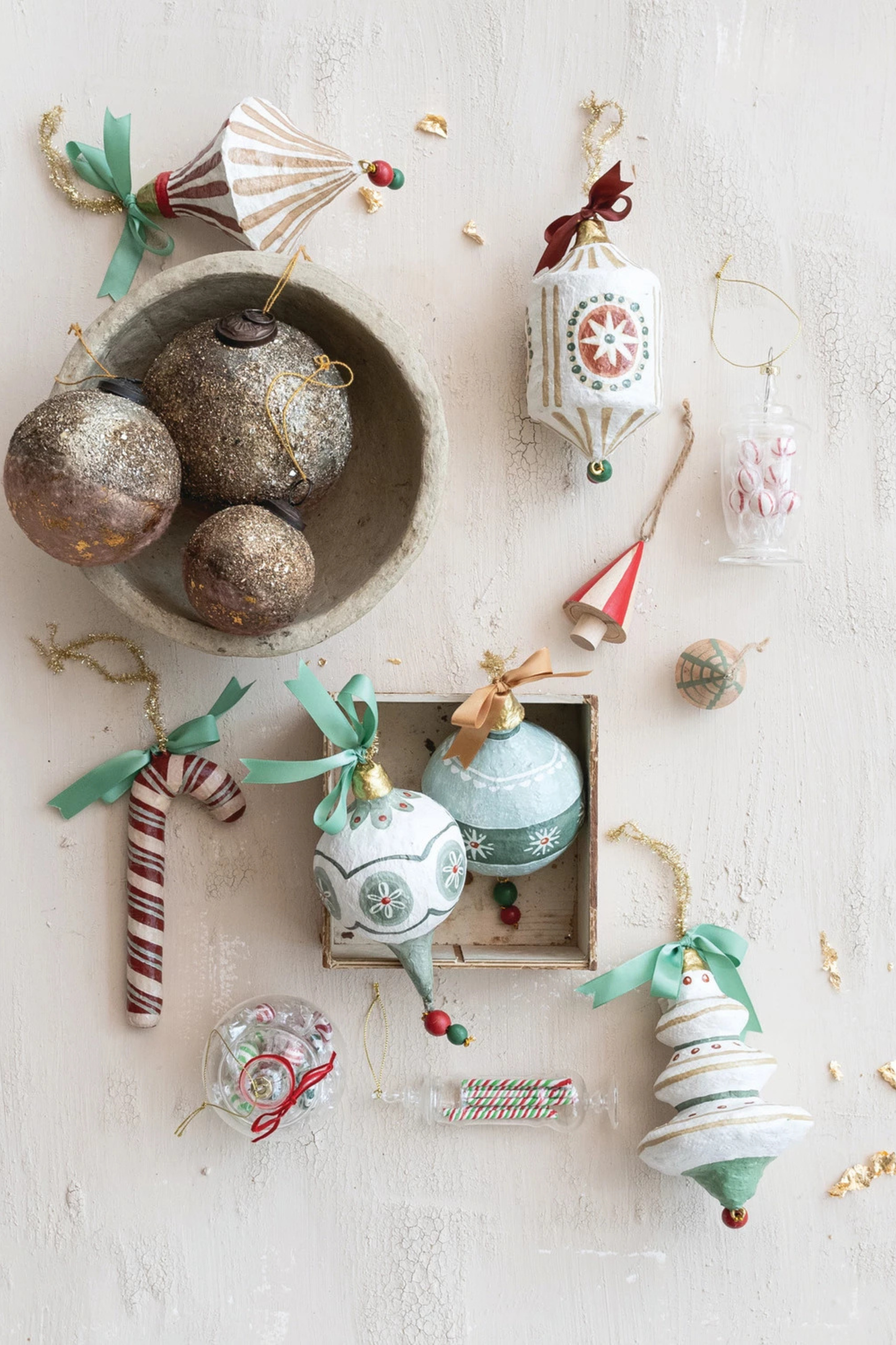 Hand-Painted Paper Mache Ornament with Bow & Design, 5 Styles