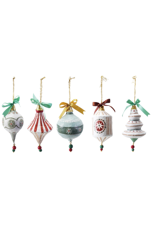 Hand-Painted Paper Mache Ornament with Bow & Design, 5 Styles