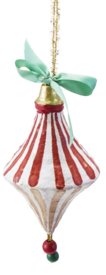 Hand-Painted Paper Mache Ornament with Bow & Design, 5 Styles