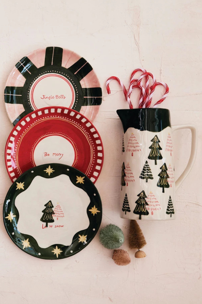Hand-Painted Stoneware Plate with Holiday Design, 3 Styles