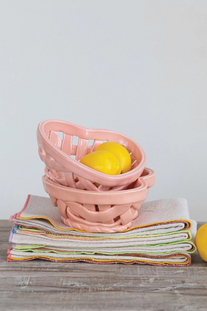 Handmade Stoneware Woven Heart Shaped Basket, Pink
