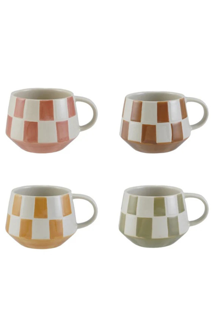 HAZEL MAZEL - 10oz. Stoneware Mug w/ Checked Pattern - 4 Colors