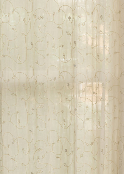 Ivy Vines Cream 100% cotton sheer embroidered minimal curtain for living room -  Light filtering - Single Piece