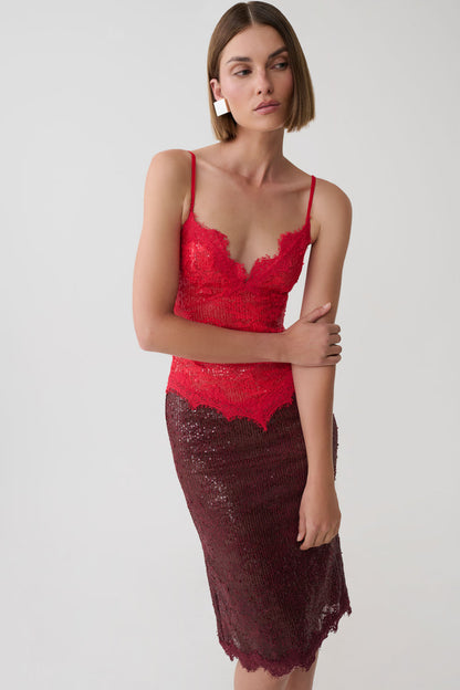 Jaimee Lace Midi Dress - Red
