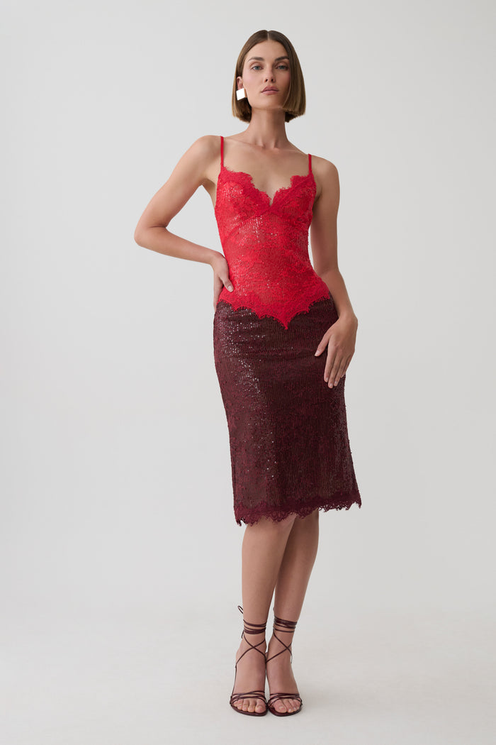Jaimee Lace Midi Dress - Red