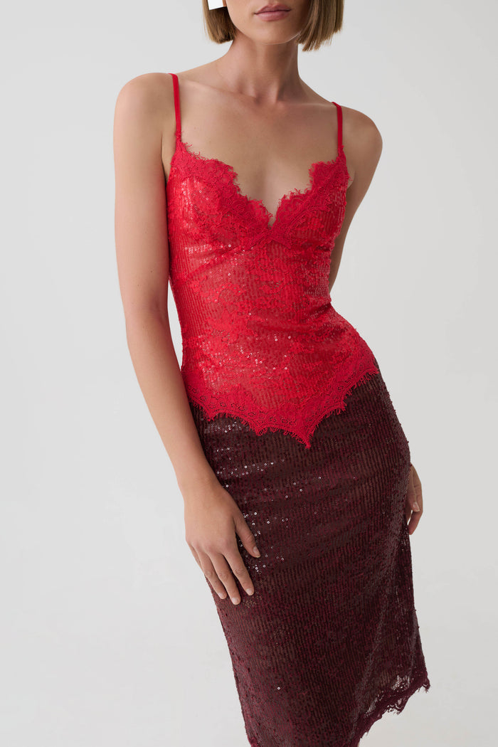 Jaimee Lace Midi Dress - Red