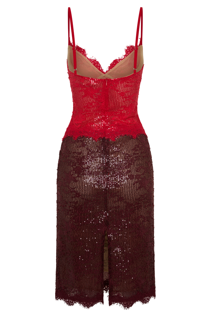 Jaimee Lace Midi Dress - Red