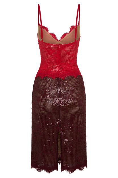 Jaimee Lace Midi Dress - Red