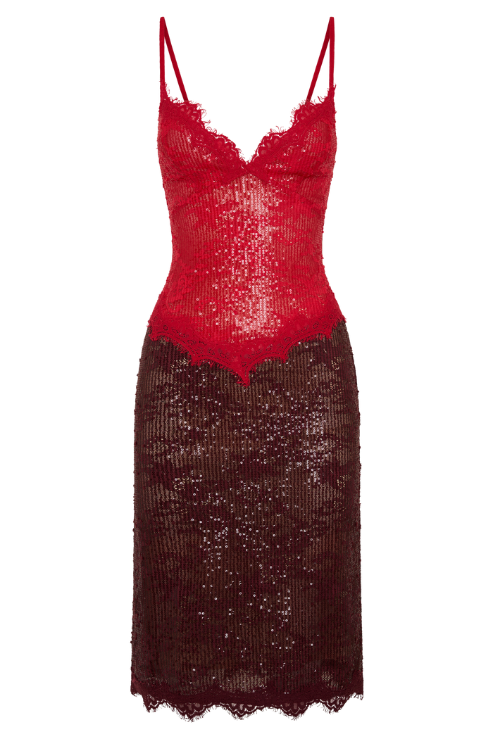 Jaimee Lace Midi Dress - Red