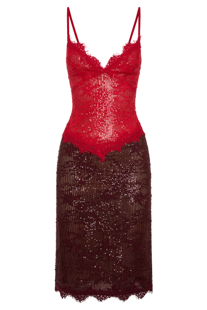 Jaimee Lace Midi Dress - Red