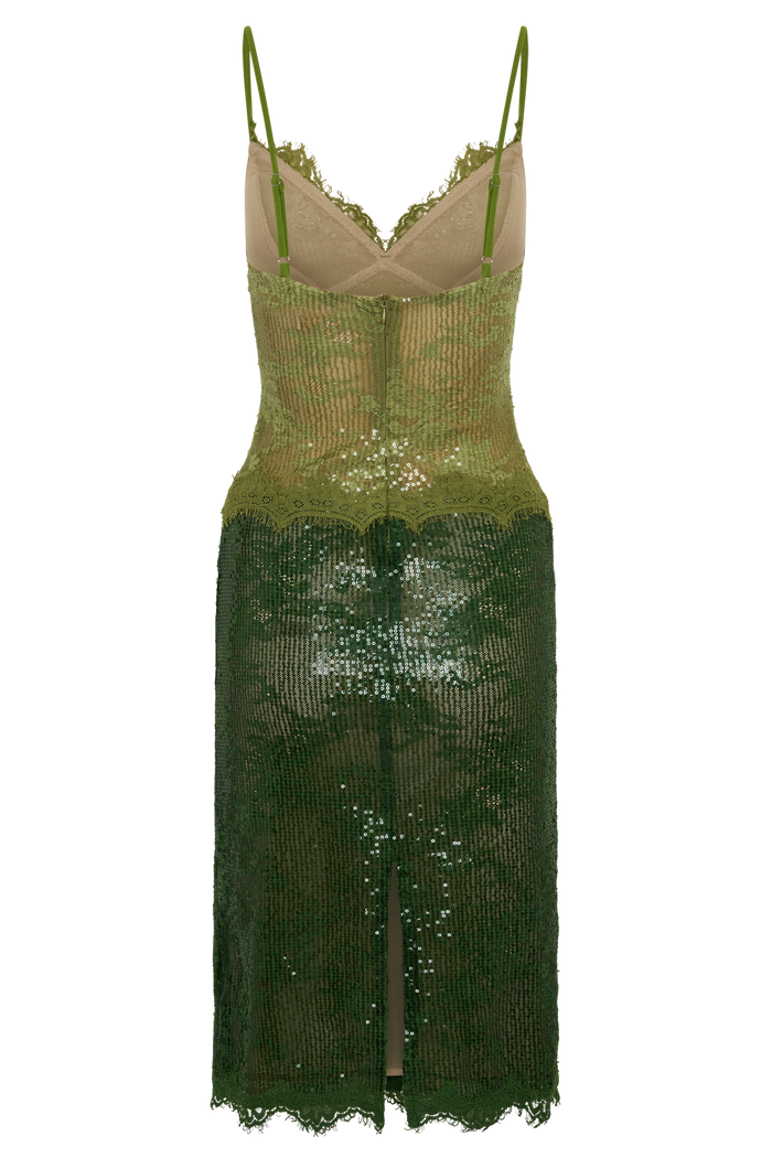 Jaimee Lace Midi Dress - Tonal Green