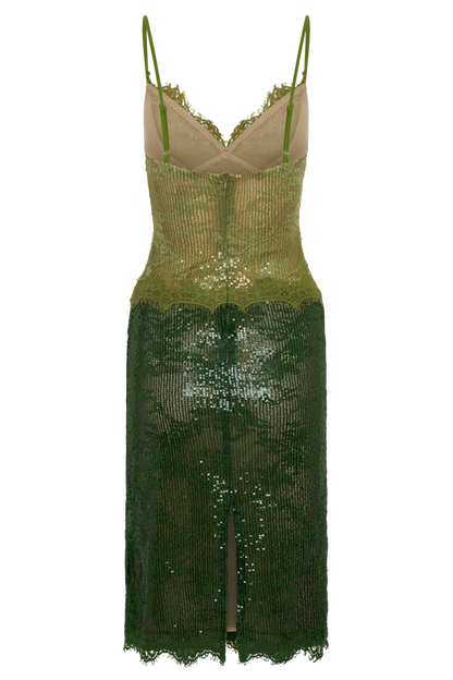 Jaimee Lace Midi Dress - Tonal Green