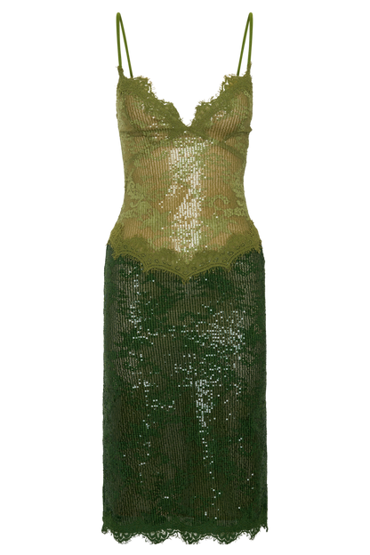 Jaimee Lace Midi Dress - Tonal Green