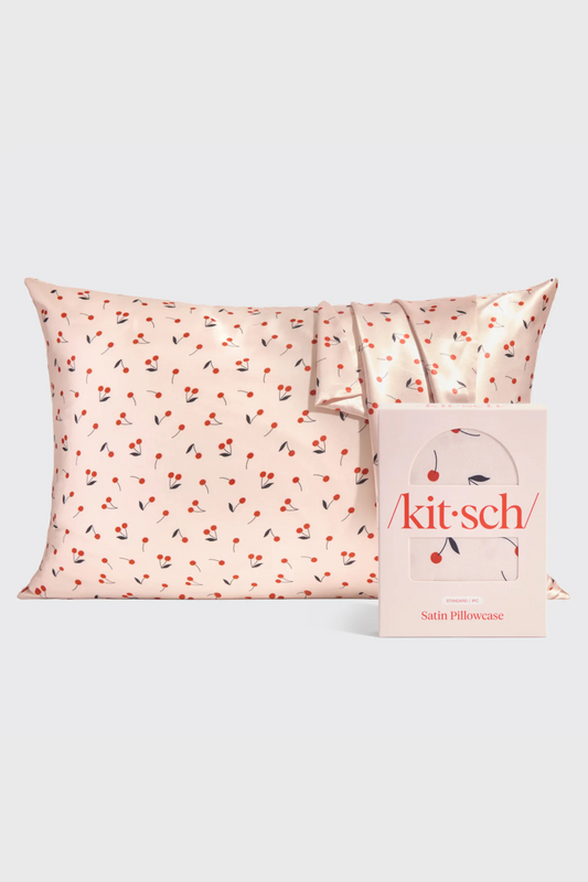 KITSCH - Cherry Print Satin Pillowcase - Standard