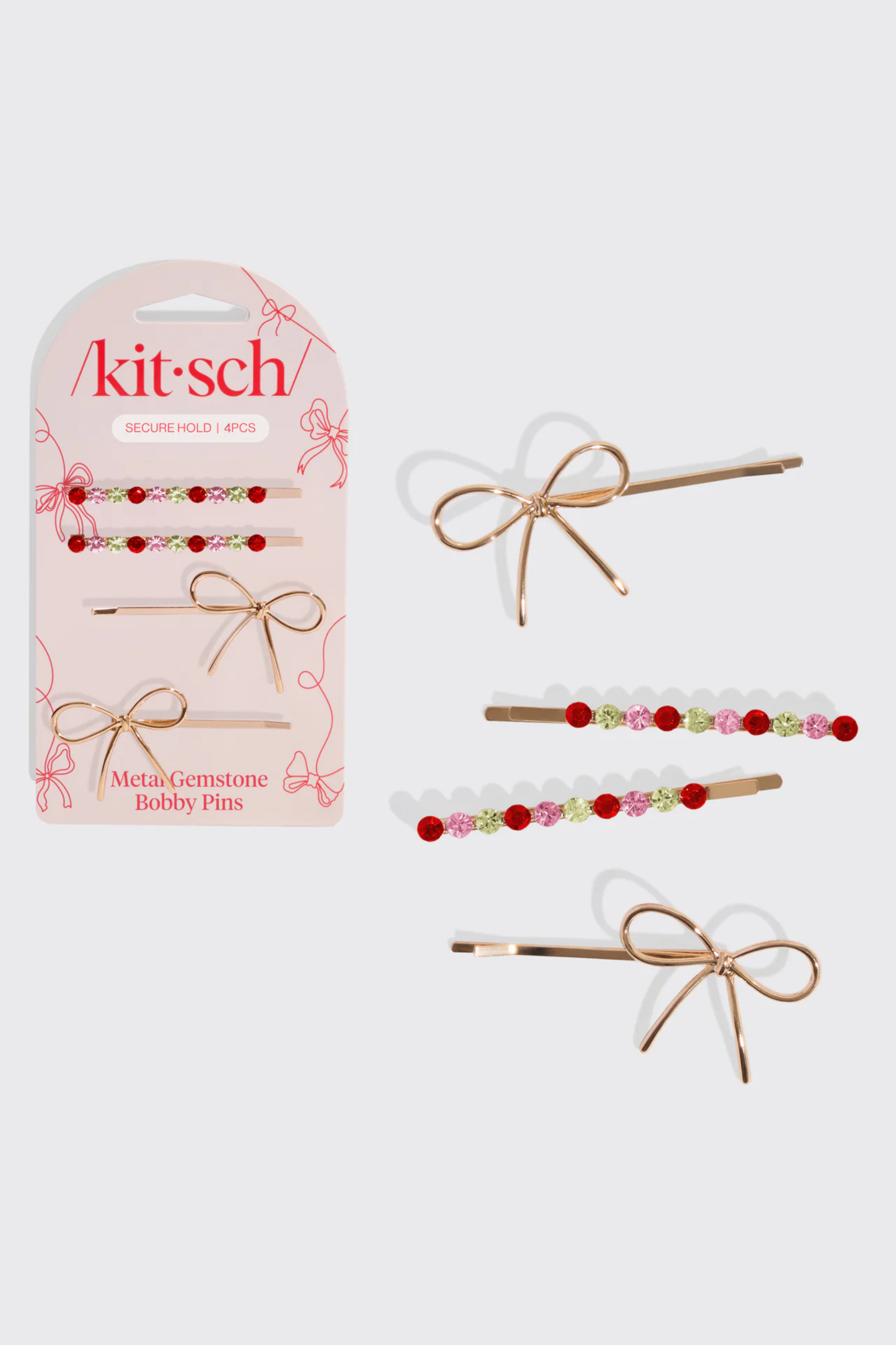 KITSCH - Gemstone and Bow Bobby Pins 4pc Set
