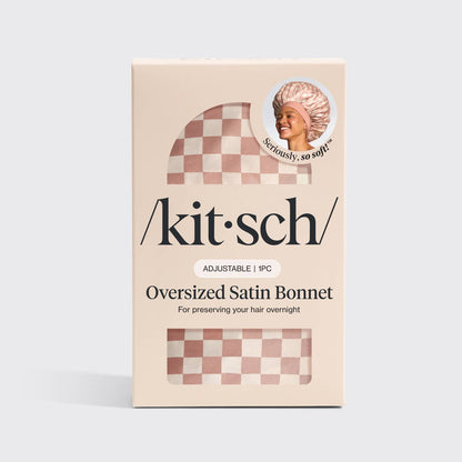 KITSCH - Oversized Satin Bonnet - Terracotta Checker