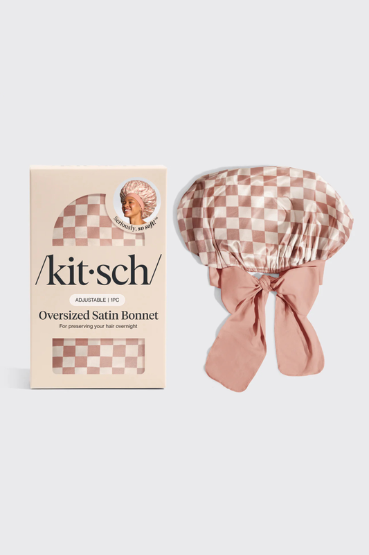 KITSCH - Oversized Satin Bonnet - Terracotta Checker