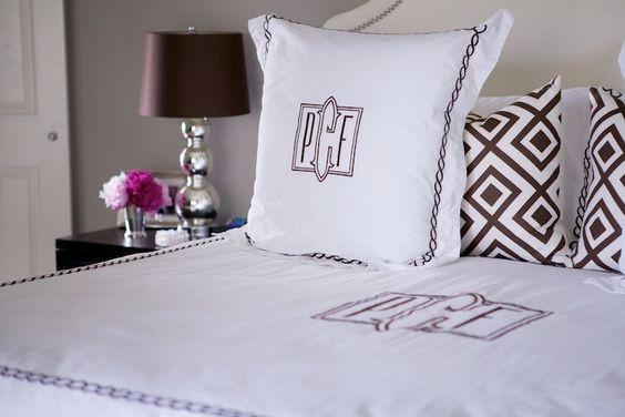 La Fiorentina Brown Custom Designer Pillow on bed | Arianna Belle