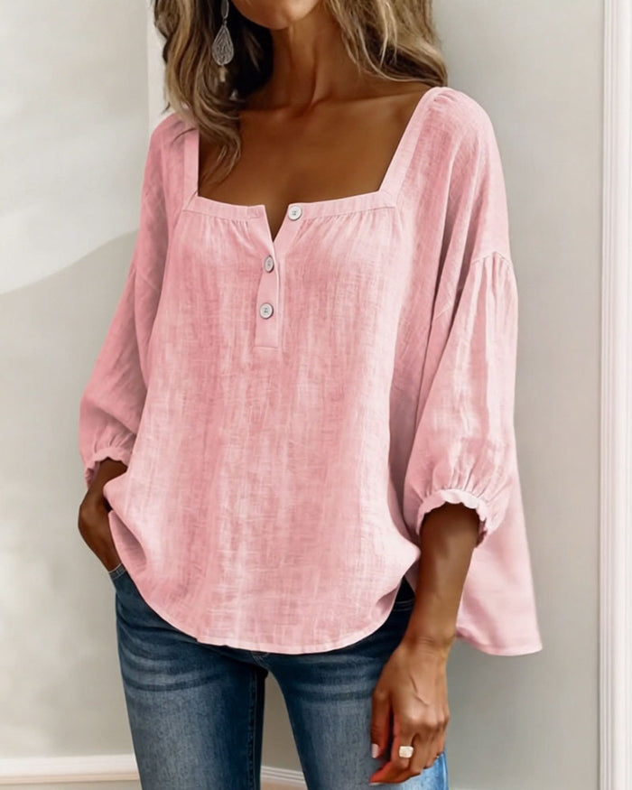 Layla - Square Neck Lantern Sleeve Shirt