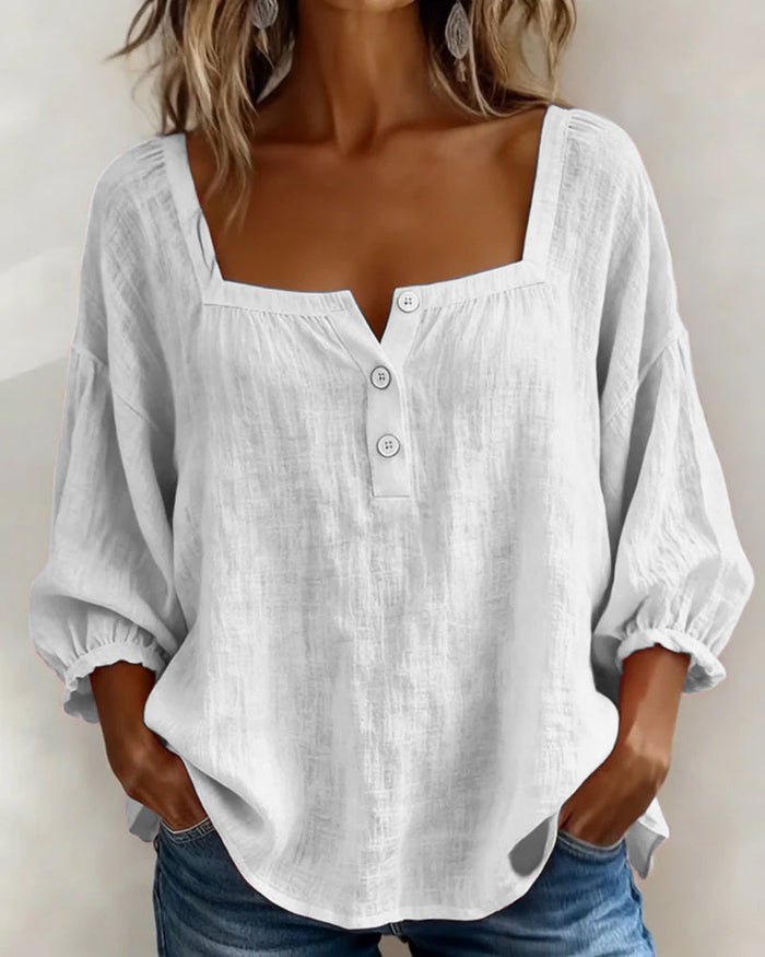 Layla - Square Neck Lantern Sleeve Shirt