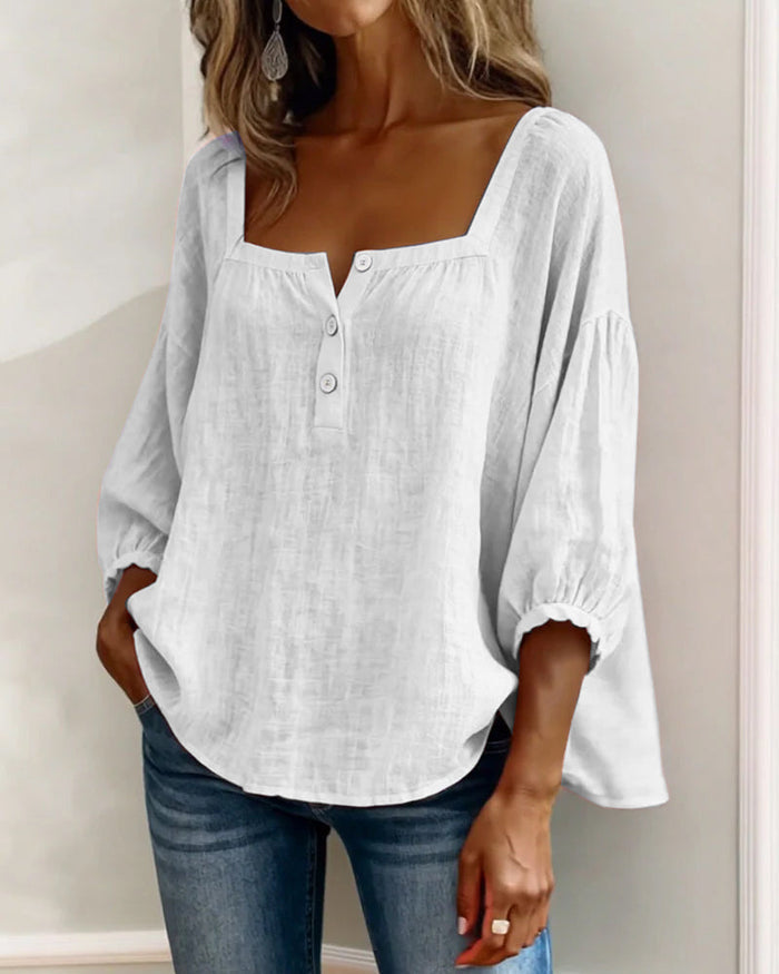 Layla - Square Neck Lantern Sleeve Shirt