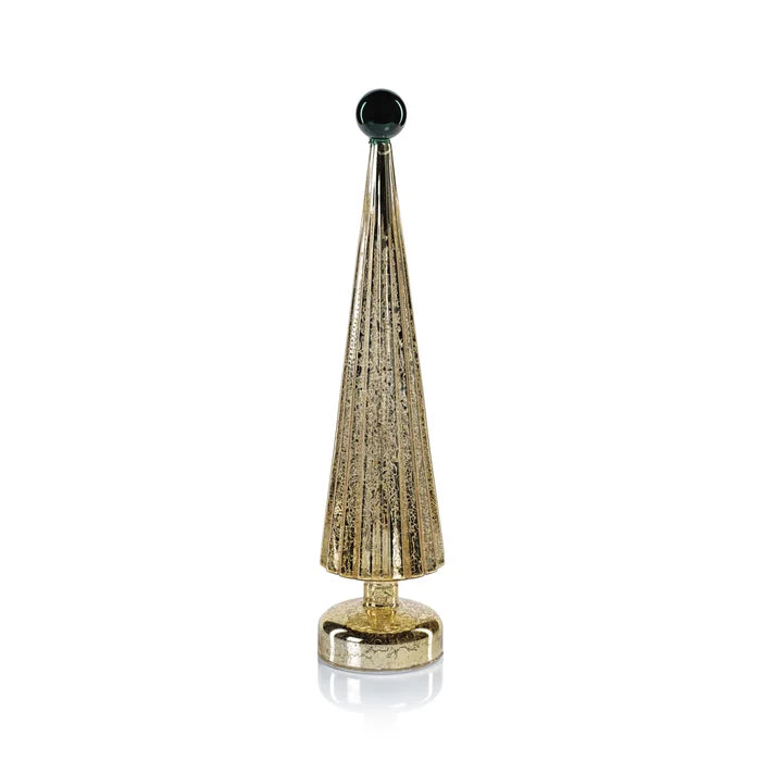 LED TREE GLOBE FINIAL GOLD WITH GREEN16.5"