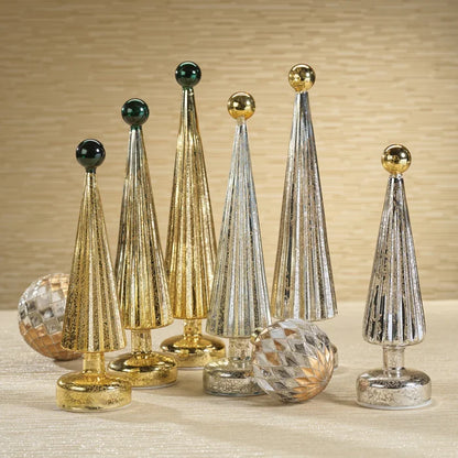 LED TREE GLOBE FINIAL GOLD WITH GREEN16.5"