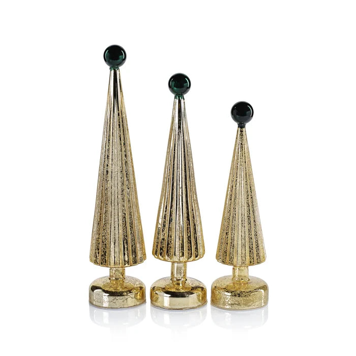 LED TREE GLOBE FINIAL GOLD WITH GREEN16.5"