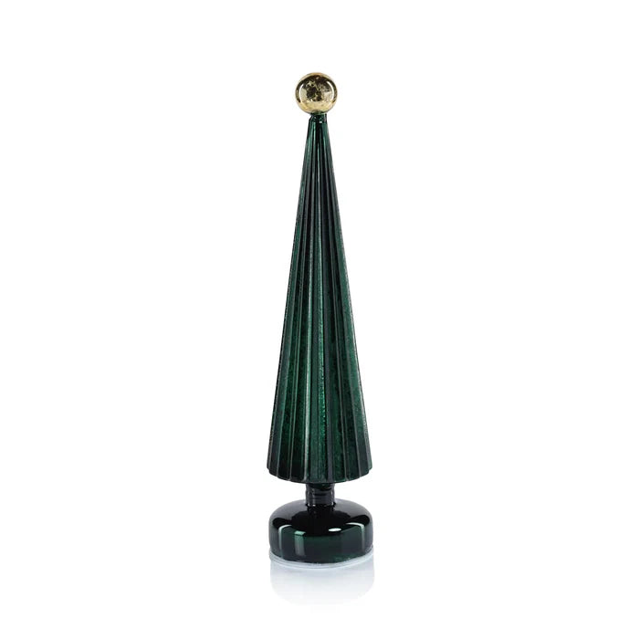 LED TREE GLOBE FINIAL GREEN WITH GOLD 16.5"
