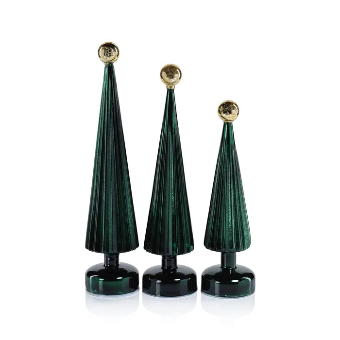 LED TREE GLOBE FINIAL GREEN WITH GOLD 16.5"