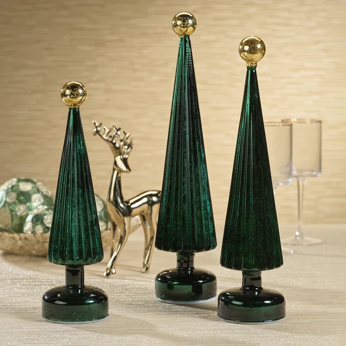LED TREE GLOBE FINIAL GREEN WITH GOLD 16.5"