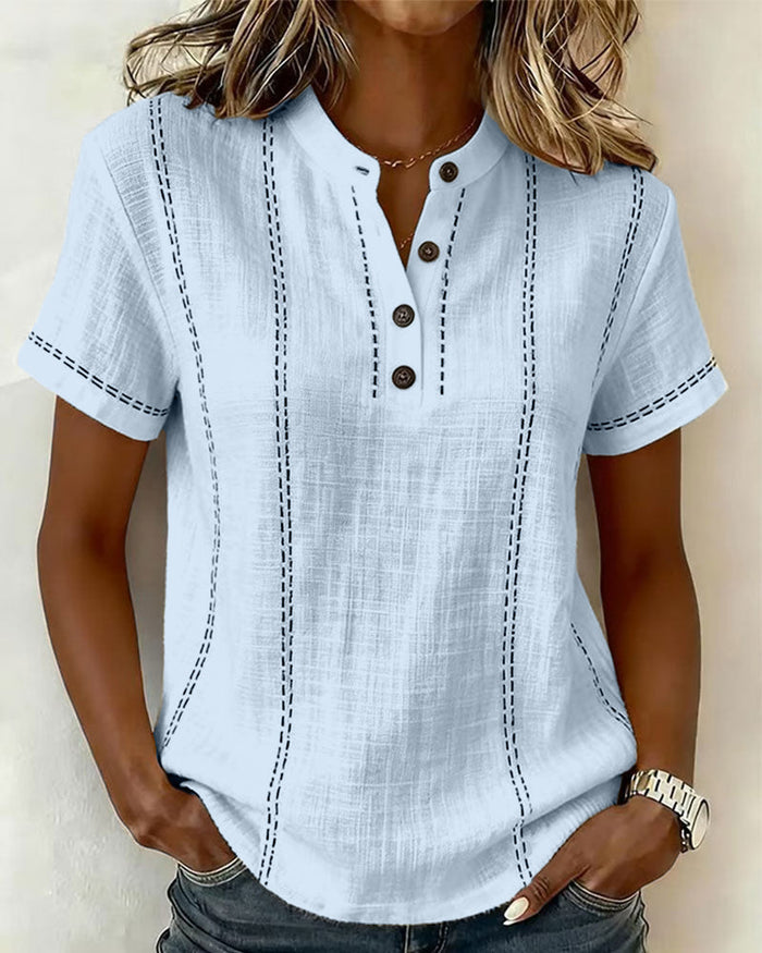 Lillian - Casual Button V-Neck T-Shirt