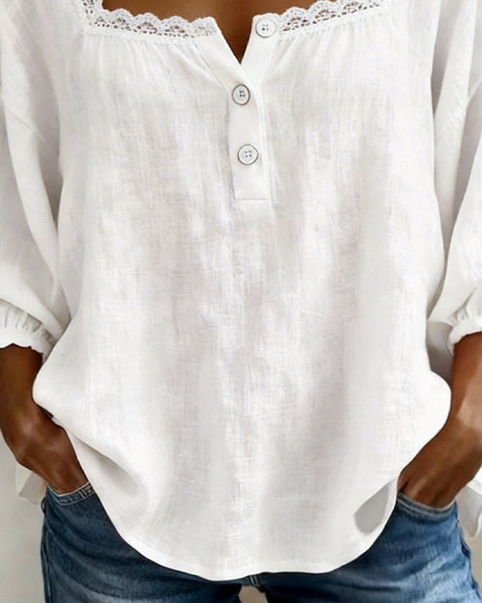 Lily - Lace Blouse with Square Neck and Puff Sleeves