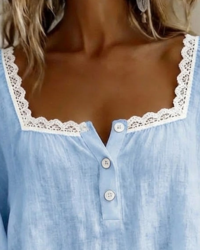 Lily - Lace Blouse with Square Neck and Puff Sleeves