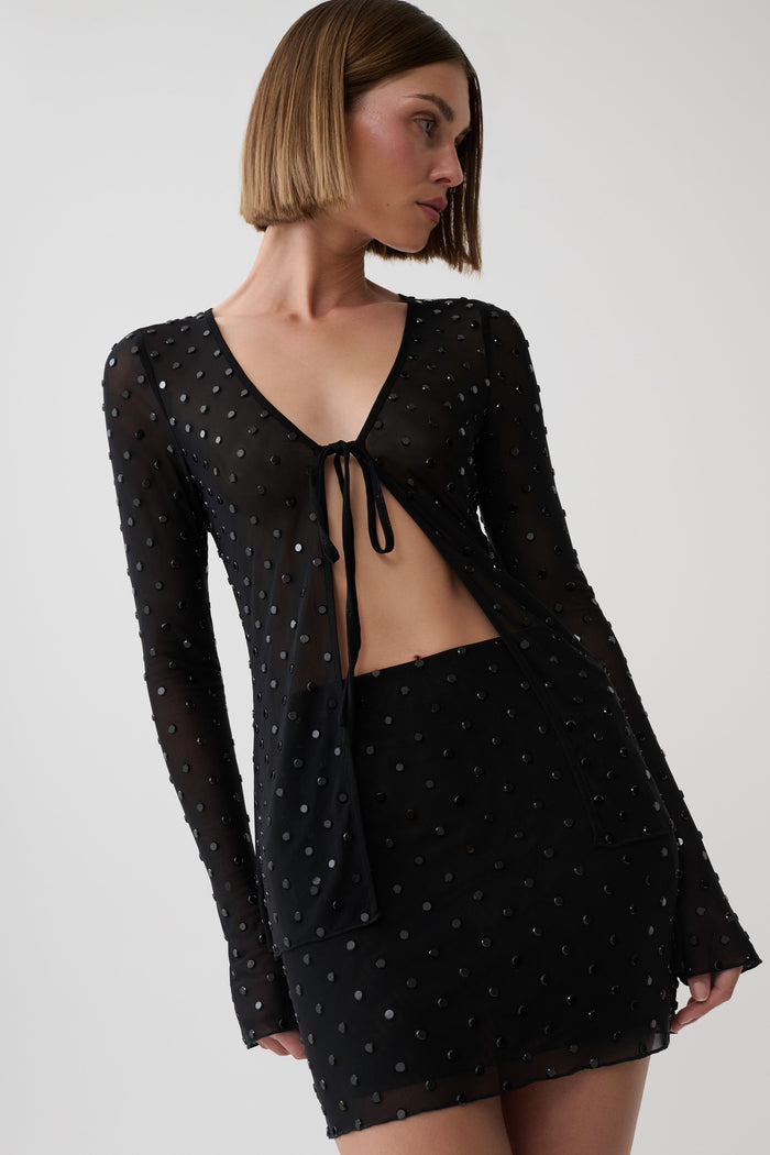 Linda Diamante Mini Skirt - Black