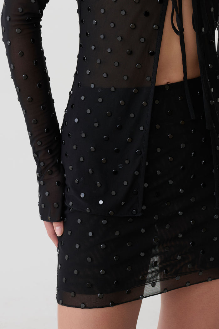 Linda Diamante Mini Skirt - Black