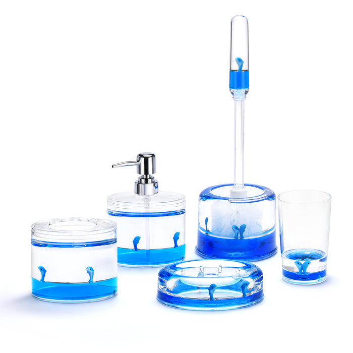 Locco Decor 5 Piece Acrylic Liquid 3D Floating Motion Bathroom Vanity Accessory Set Dolphin