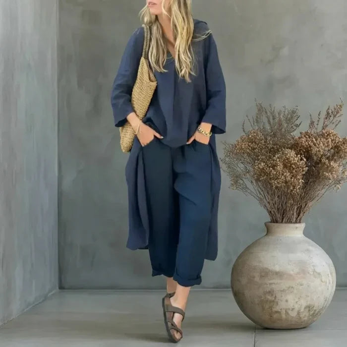 Lucía | Relaxed Long Vest and Wide-Leg Pants Two-Piece Set