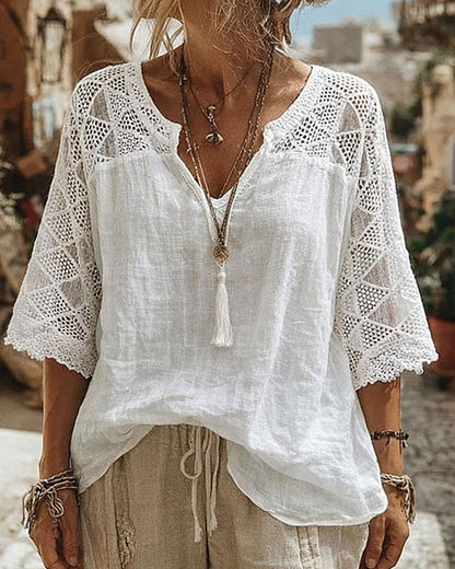 Luna - V-Neck Blouse with Lace Detail