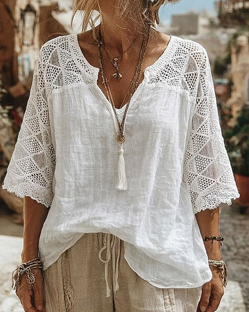 Luna - V-Neck Blouse with Lace Detail