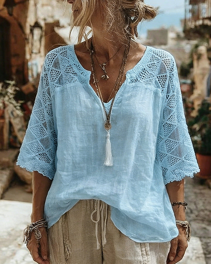 Luna - V-Neck Blouse with Lace Detail