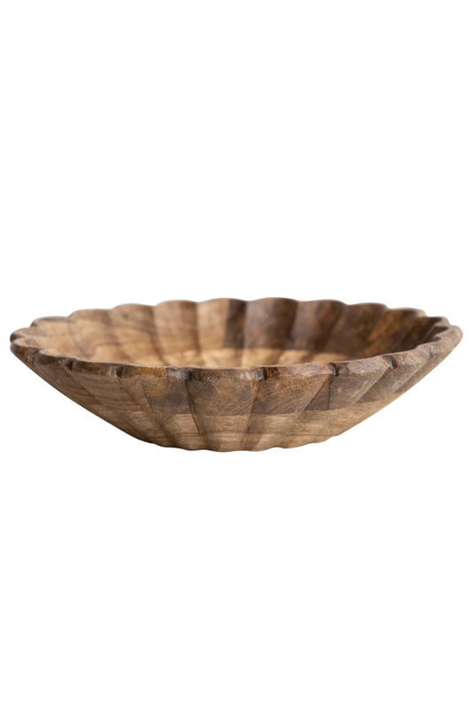 Mango Wood Scalloped Bowl, Natural