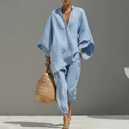 Marina | Relaxed V-Neck Top and Wide-Leg Pants Co-Ord Set