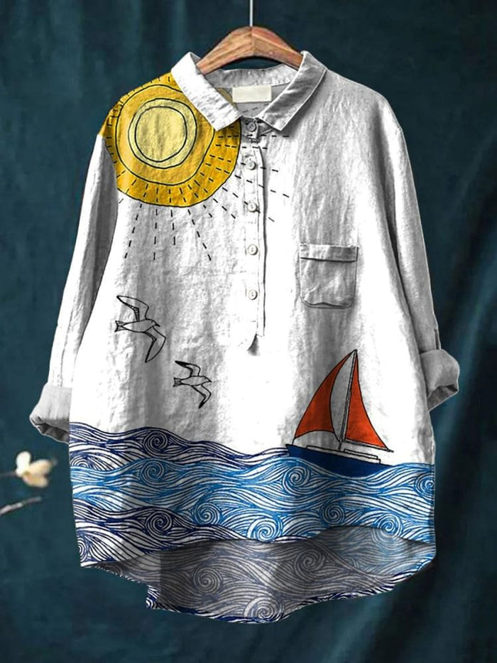 Marino | Casual Coastal Wave Print Shirt for Women