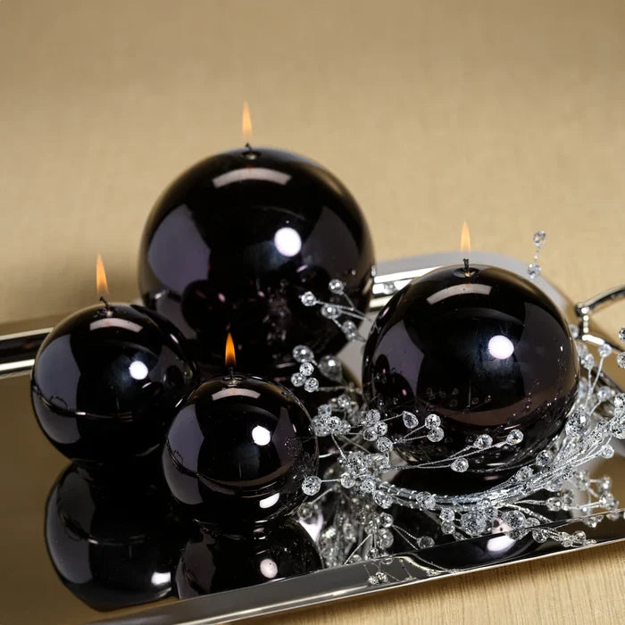 METALLIC BALL CANDLE- MATTE PEARL BLACK-6"