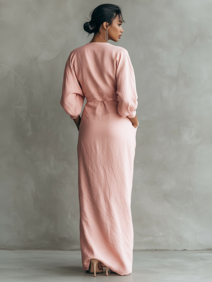 Mika | Pink Minimalist Maxi Dress with V-Neck